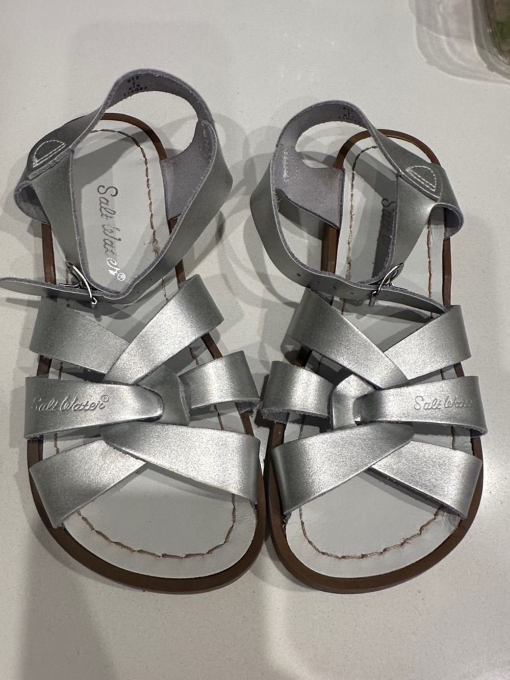Salt Water Silver Girls' Cross-Strap Sandals